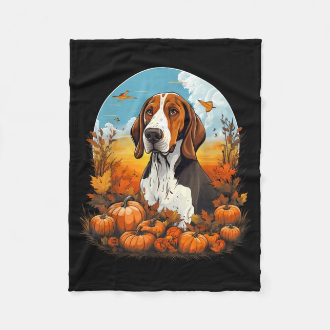 Pumpkin Treeing Walker Coonhound Dog Halloween Fleece Blanket (Front)