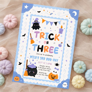 Pumpkin Trick Or Three Halloween Birthday Party Invitation
