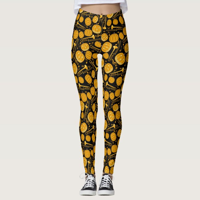 Pumpkin Trombone Music Notes  Leggings (Front)
