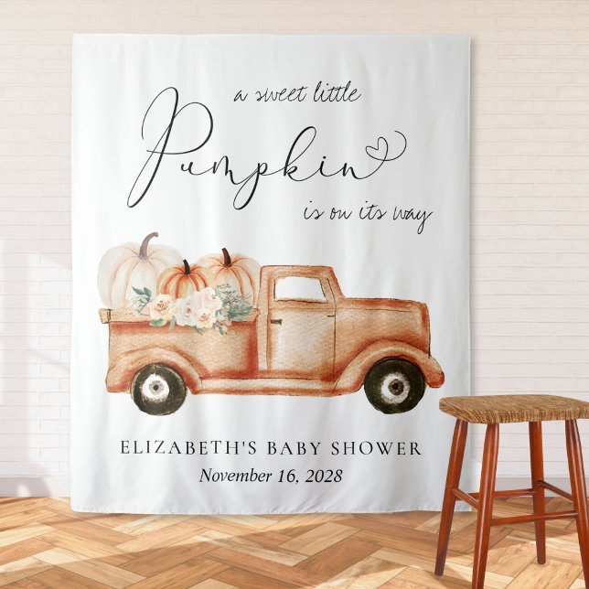 Pumpkin Truck Baby Shower Photo Backdrop Tapestry (Creator Uploaded)