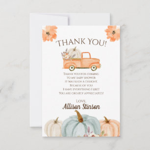 Pumpkin Truck Baby Shower Thank You Card
