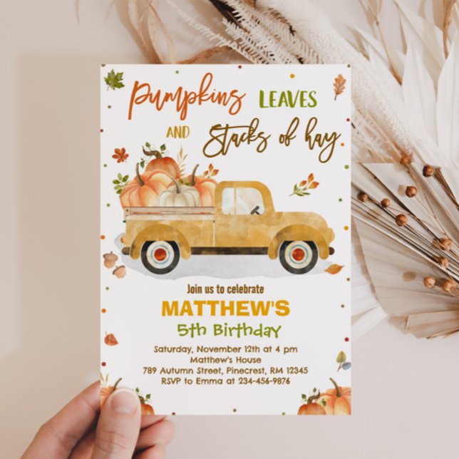 Pumpkin Truck Birthday Party Fall Pumpkin Birthday Invitation (Creator Uploaded)