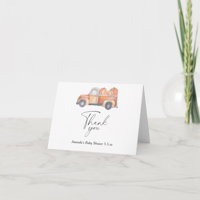 Pumpkin truck fall baby shower - Thank You Card (Front)