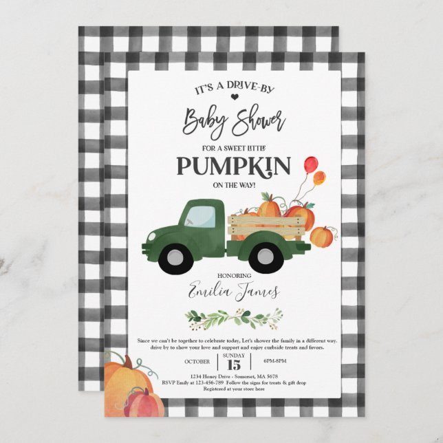 Pumpkin Truck Gender Neutral Fall Baby Shower Invitation (Front/Back)