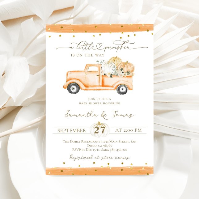 Pumpkin Truck Modern Fall Baby Shower Invitation (Creator Uploaded)