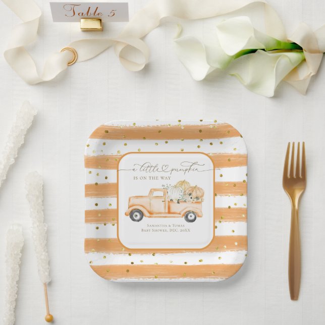 Pumpkin Truck Modern Fall Baby Shower Paper Plate (Wedding)