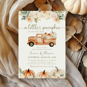 Pumpkin Truck Orange Fall Neutral Baby Shower Invitation
