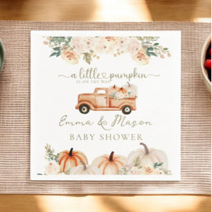 Pumpkin Truck Orange Fall Neutral Baby Shower Napkin