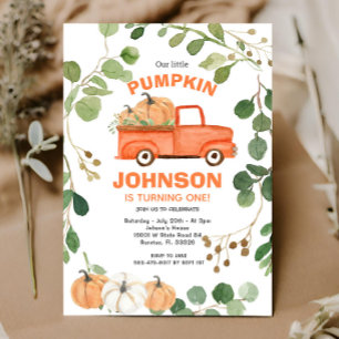 Pumpkin Truck Party Fall Pumpkin Birthday  Invitation