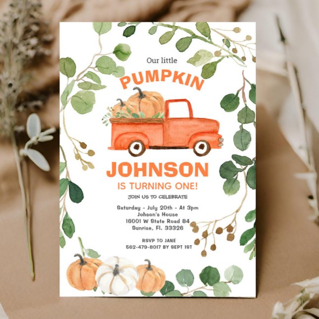 Pumpkin Truck Party Fall Pumpkin Birthday  Invitation (Creator Uploaded)