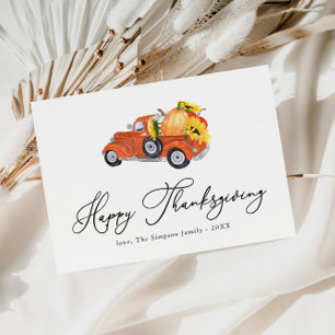 pumpkin truck script happy thanksgiving holiday postcard
