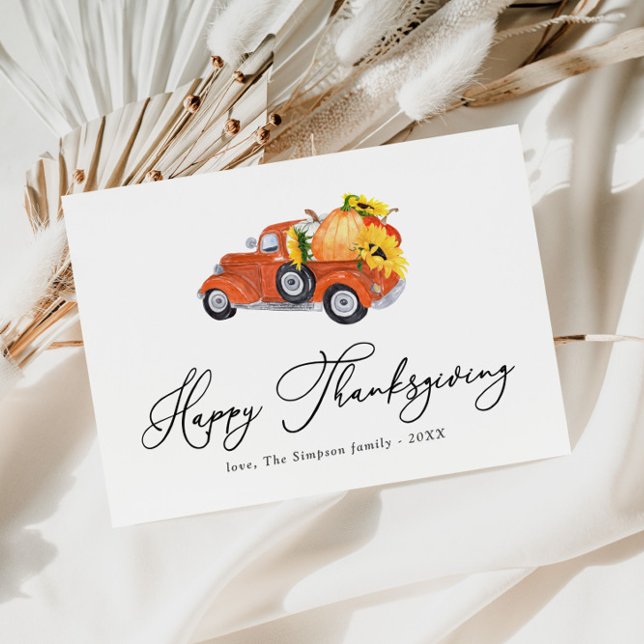 pumpkin truck script happy thanksgiving holiday postcard (Creator Uploaded)