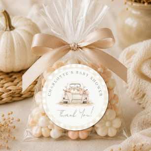 Pumpkin Truck Vintage Fall Baby Shower Thank You Classic Round Sticker
