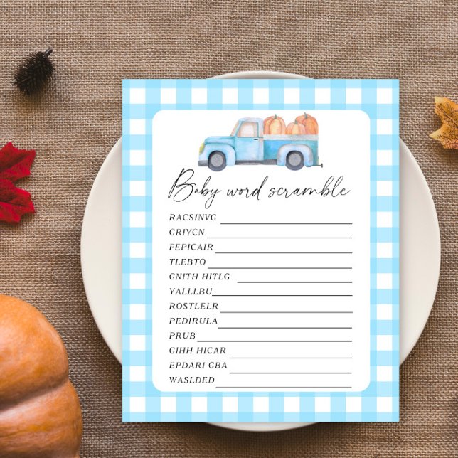 Pumpkin truck - Word scramble baby shower game (Creator Uploaded)