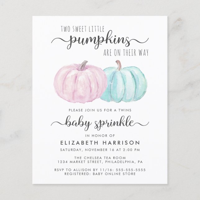 Pumpkin Twin Boy Girl Baby Sprinkle Invitation (Front)