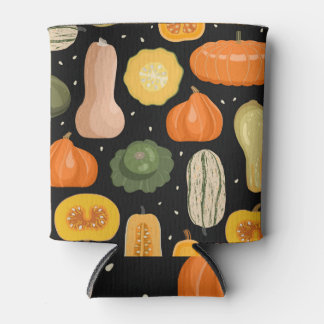 Pumpkin varieties, autumn seamless illustration. can cooler
