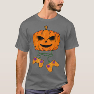 Pumpkin Video Game Controller Gamer Halloween Boys T-Shirt