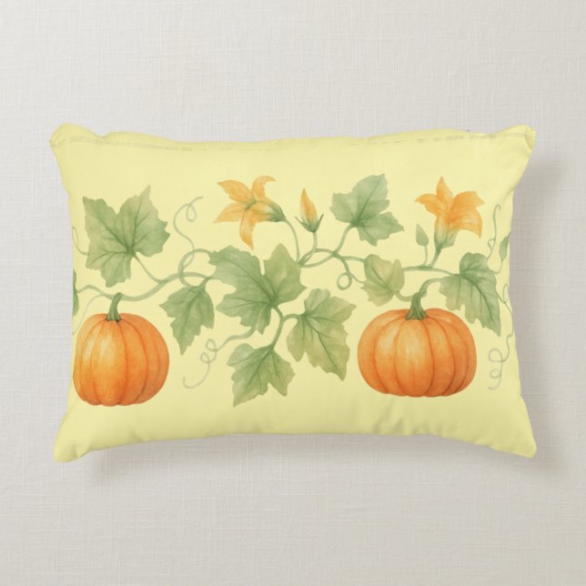 Pumpkin Vine With Flowers Decorative Cushion (Front)