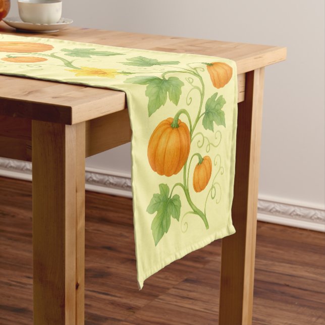Pumpkin Vine With Flowers Frieze Short Table Runner (In Situ)
