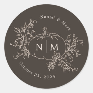 Pumpkin Vines Monogram Wedding Classic Round Stick Sticker