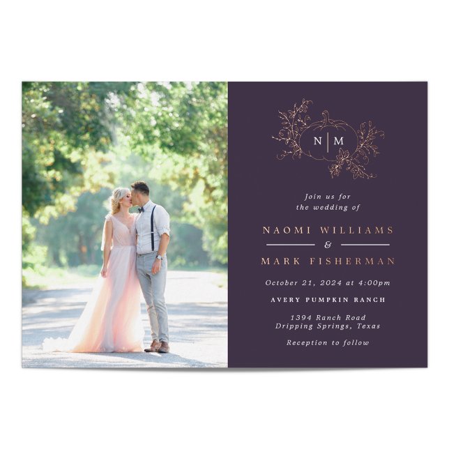 Pumpkin Vines Monogram Wedding Foil Invitation (Creator Uploaded)