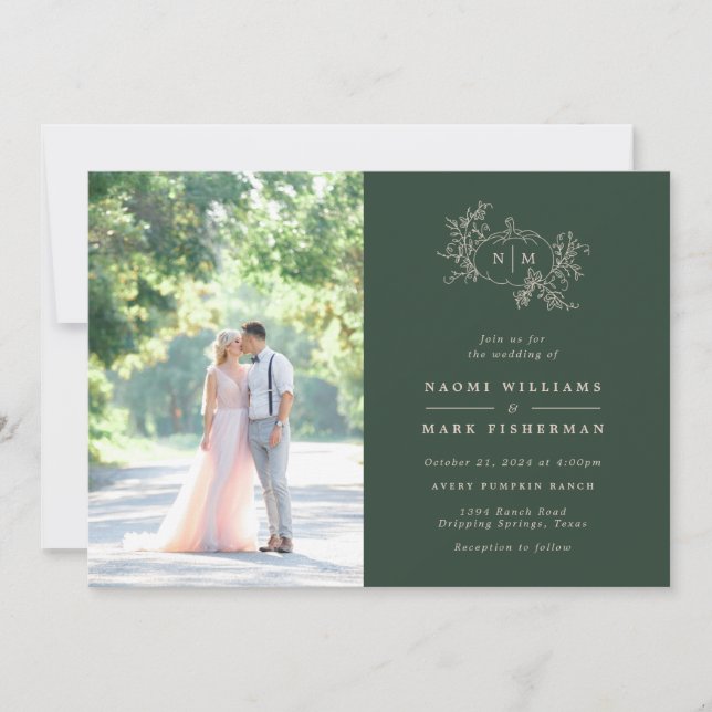 Pumpkin Vines Monogram Wedding Invitation (Front)