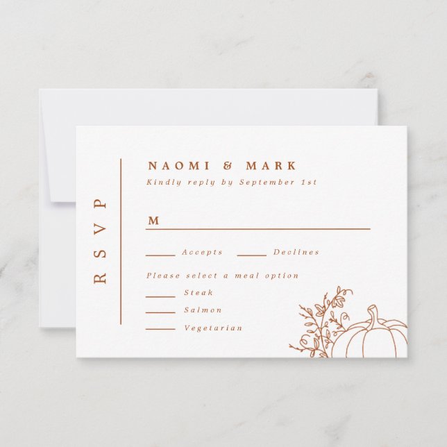 Pumpkin Vines Monogram Wedding RSVP Card (Front)