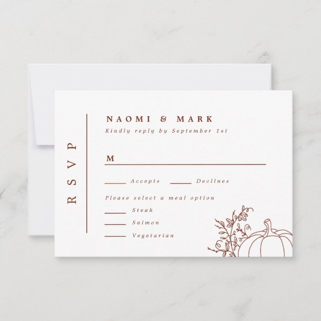 Pumpkin Vines Monogram Wedding RSVP Card (Front)