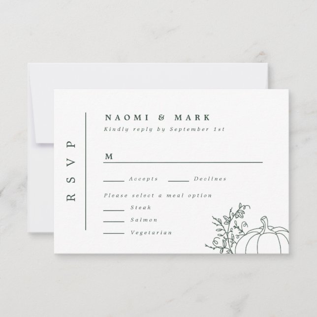 Pumpkin Vines Monogram Wedding RSVP Card (Front)