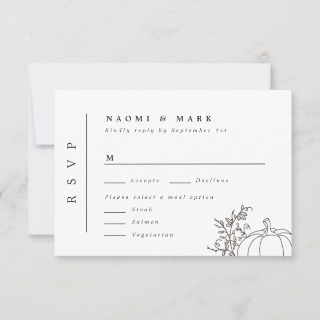 Pumpkin Vines Monogram Wedding RSVP Card (Front)