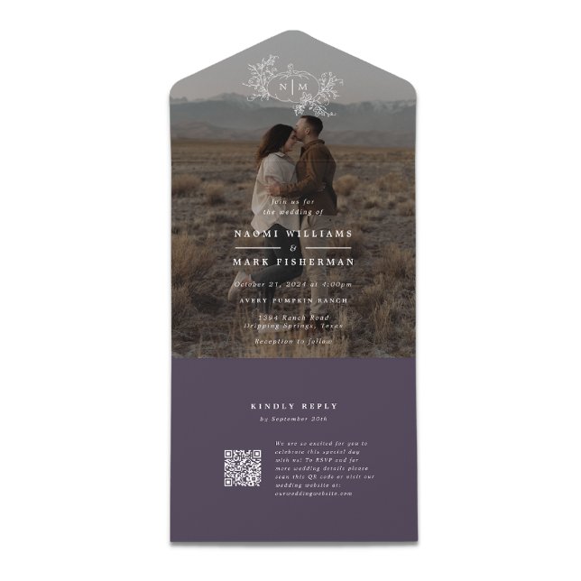 Pumpkin Vines Photo Wedding Monogram with RSVP All In One Invitation (Creator Uploaded)