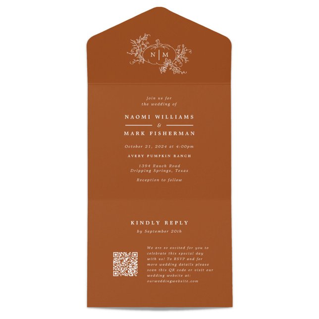 Pumpkin Vines Wedding Monogram with RSVP All In One Invitation (Creator Uploaded)