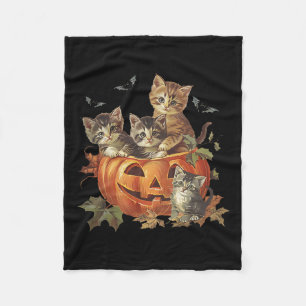 Pumpkin Vintage 90s Cat Retro Halloween Fleece Blanket