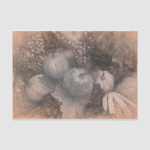 Pumpkin Vintage Antique Sepia Grey Fall Sketch Art Tissue Paper