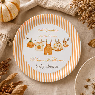 Pumpkin Vintage Clothes Baby Shower Paper Plate