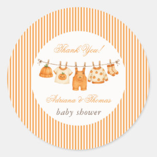 Pumpkin Vintage Clothes Baby Shower Thank You Classic Round Sticker