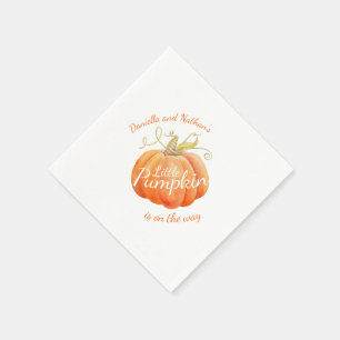 Pumpkin watercolor art baby shower napkin