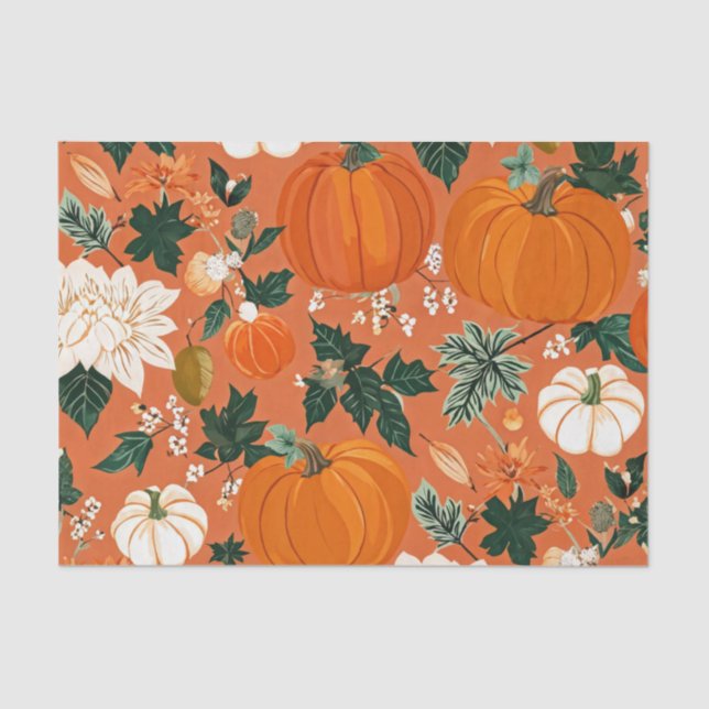 Pumpkin Watercolor Autumn Pattern for Fall  Tissue Paper (Front)