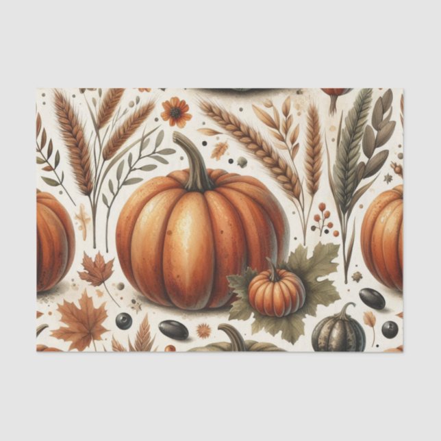 Pumpkin Watercolor Autumn Pattern for Fall  Tissue Paper (Front)