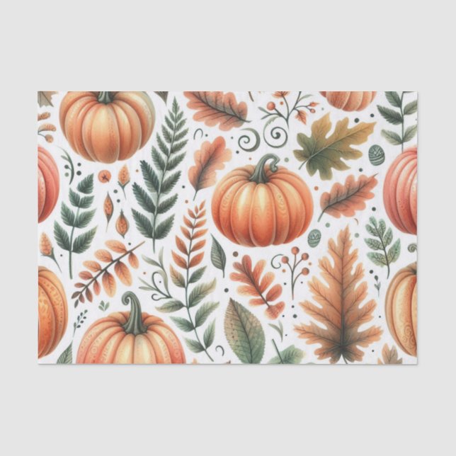 Pumpkin Watercolor Autumn Pattern for Fall  Tissue Paper (Front)