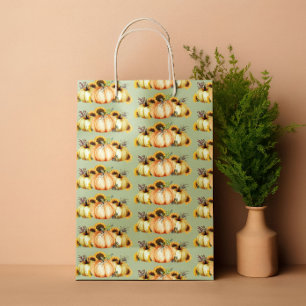 Pumpkin Watercolor Autumn Sunflower  Medium Gift Bag
