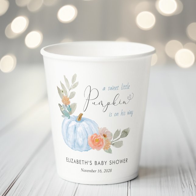 Pumpkin Watercolor Baby Boy Shower Paper Cups (Creator Uploaded)