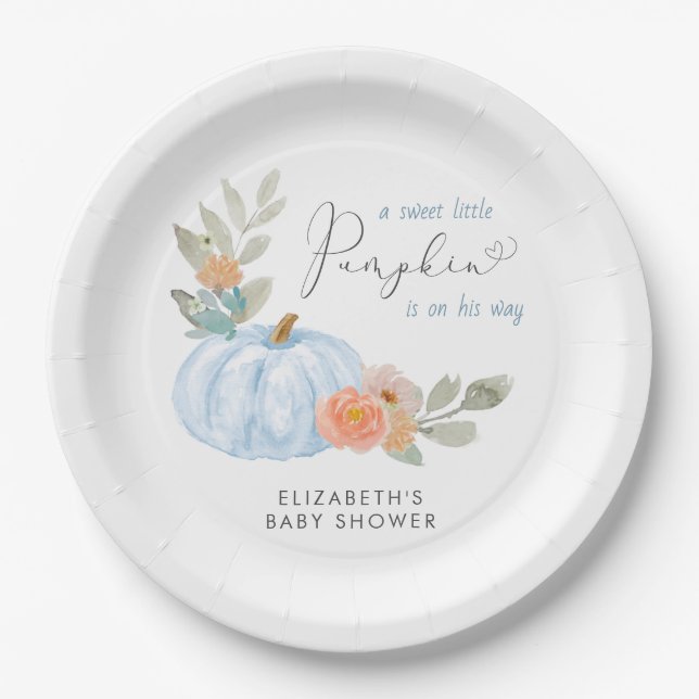 Pumpkin Watercolor Baby Boy Shower Paper Plate (Front)