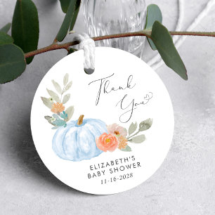 Pumpkin Watercolor Baby Boy Shower Thank You Favour Tags
