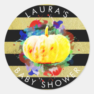 Pumpkin Watercolor Baby Shower Fall Season Classic Round Sticker