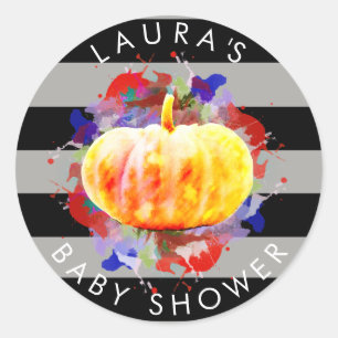 Pumpkin Watercolor Baby Shower Fall Season Classic Round Sticker