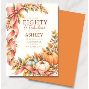 Pumpkin Watercolor Fall 80th Birthday Invitation