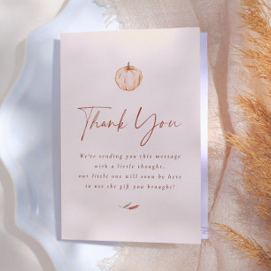 Pumpkin Watercolor Floral Fall Baby Shower Thank You Card