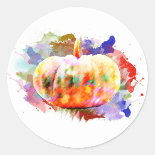 Pumpkin Watercolor Halloween Fall Season Classic Round Sticker
