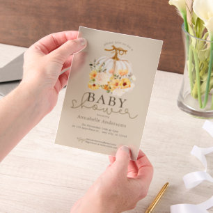 Pumpkin watercolor Neutral Baby shower Vellum Invitations